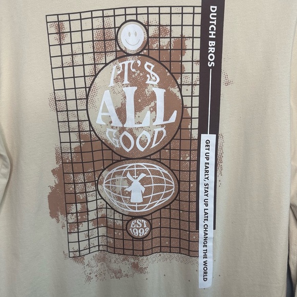 Dutch Bros Cream Long Sleeve Tee w/Brown “It’s All Good” DB 1992 SMALL+MEDIUM - Picture 6 of 7